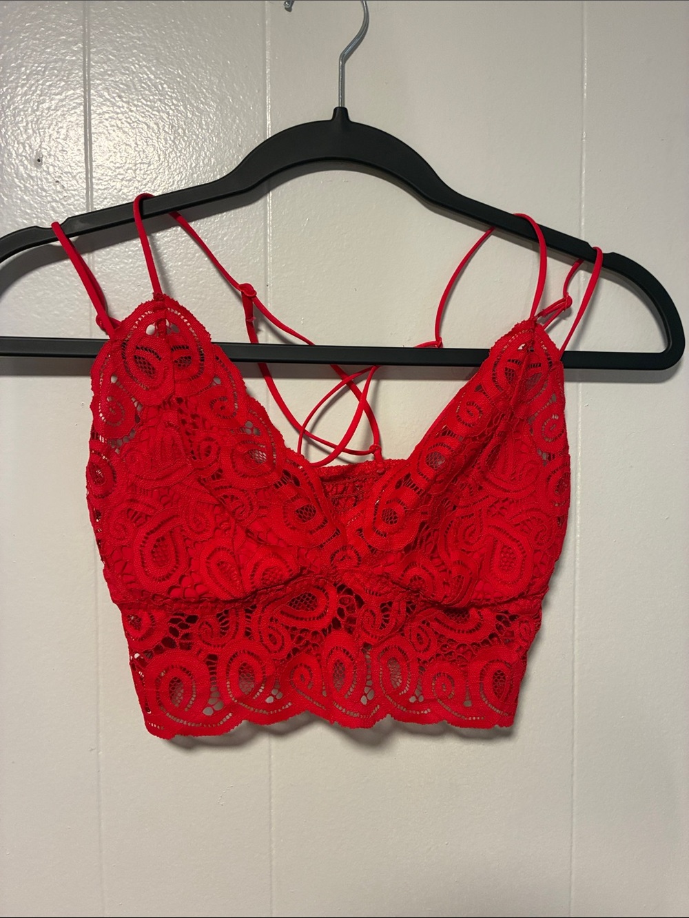 PINK Victoria's Secret Red Lace Bandeau Bralette with Strappy Back